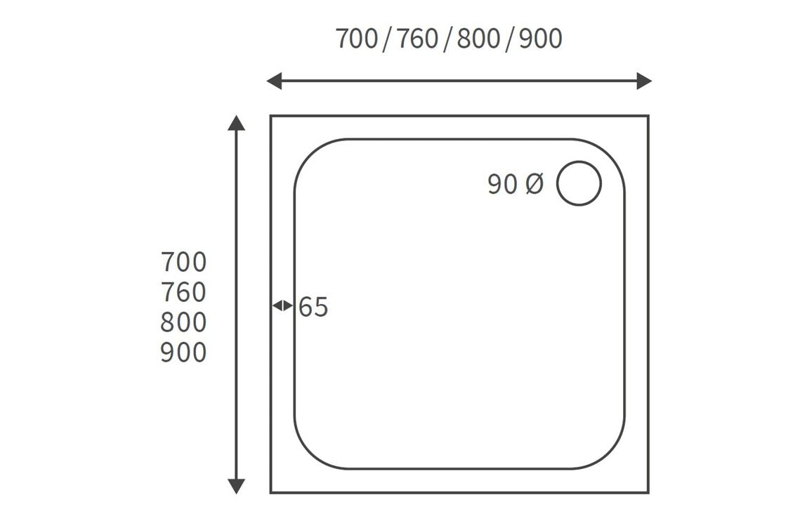 45mm Low Profile  Square Tray & Waste - White All Sizes