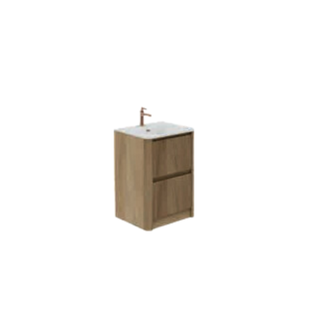 Jack 1000mm Ribbed Wall Hung Vanity Unit in Walnut with White Worktop N24