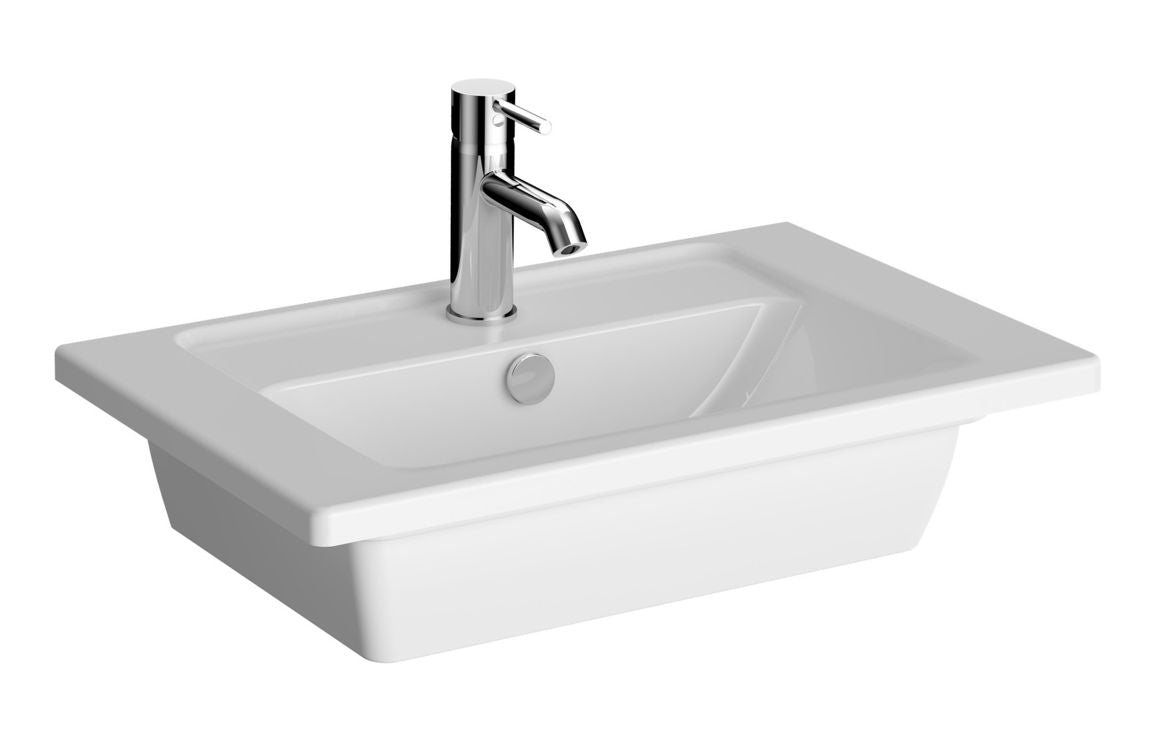 VitrA Root Groove 60cm 2 Drawer Slim Washbasin Unit - Matt Fjord Green & Basin