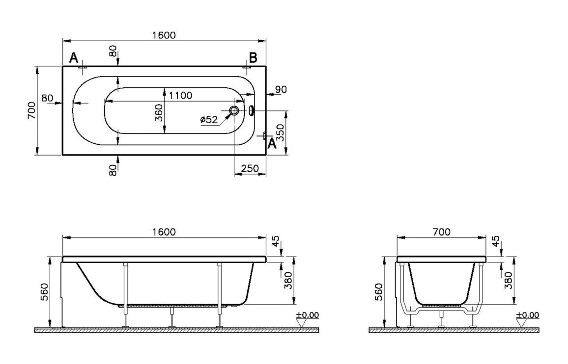 Vitra Optima Single Ended Rectangular Acrylic Bath