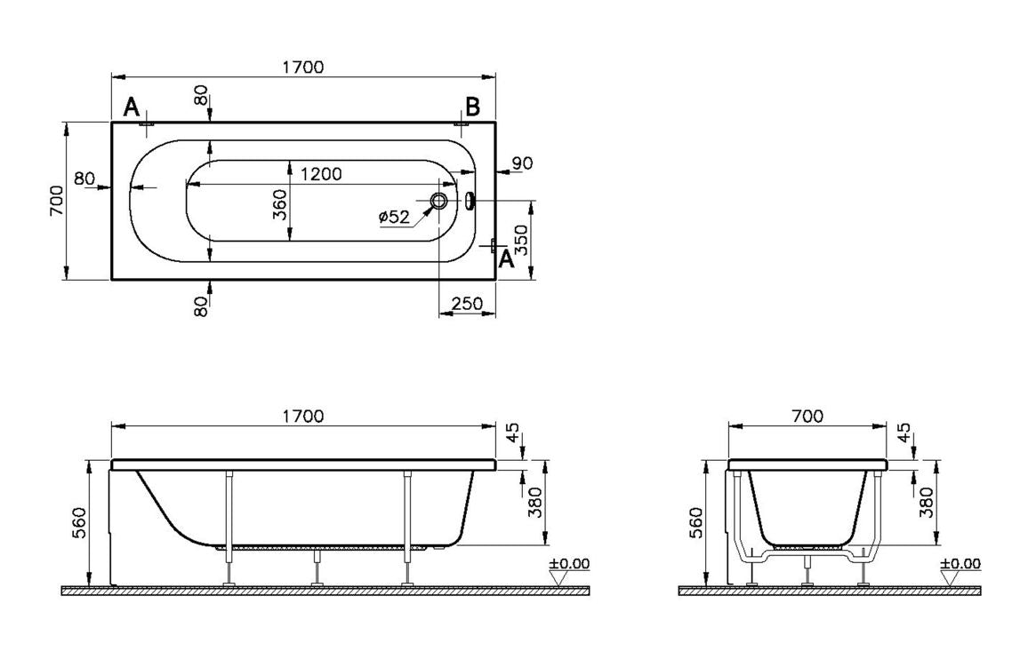 Vitra Optima Single Ended Rectangular Acrylic Bath