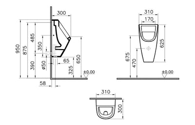 VitrA Urinal - Back Water Inlet - White VTPU0020