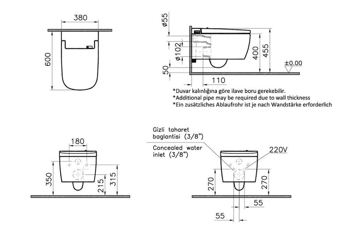VitrA V-Care Comfort Rimless Smart Toilet - White VTPT0002