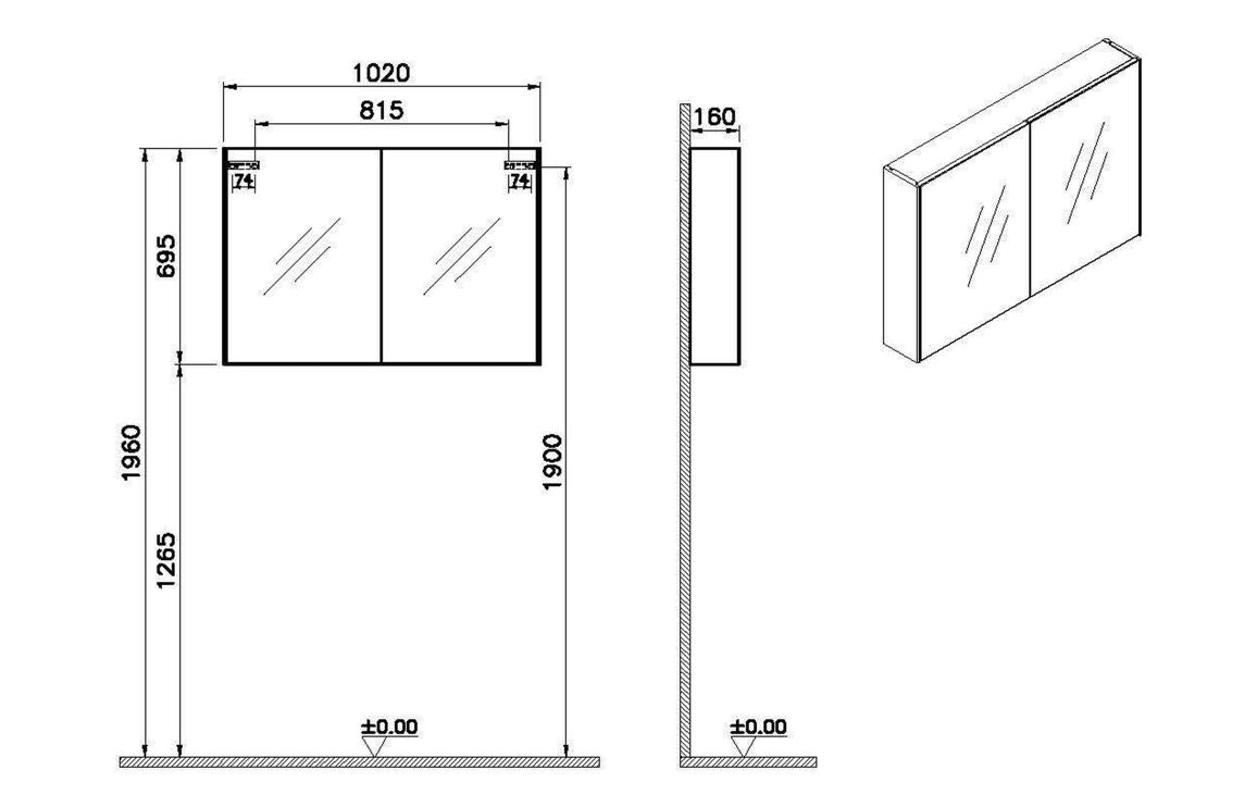 VitrA 1020x695mm Mirrored Cabinet - Brushed Chrome VTFT0150