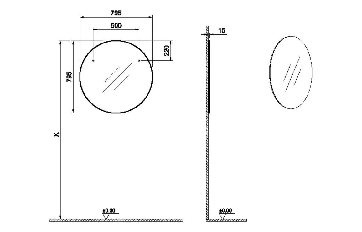 VitrA 795x795mm Round Mirror - Brushed Chrome VTMR0014