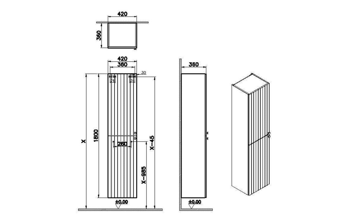 VitrA Root Groove 40cm 2 Door Tall Unit (LH Hinge) - Matt White  VTFT1550