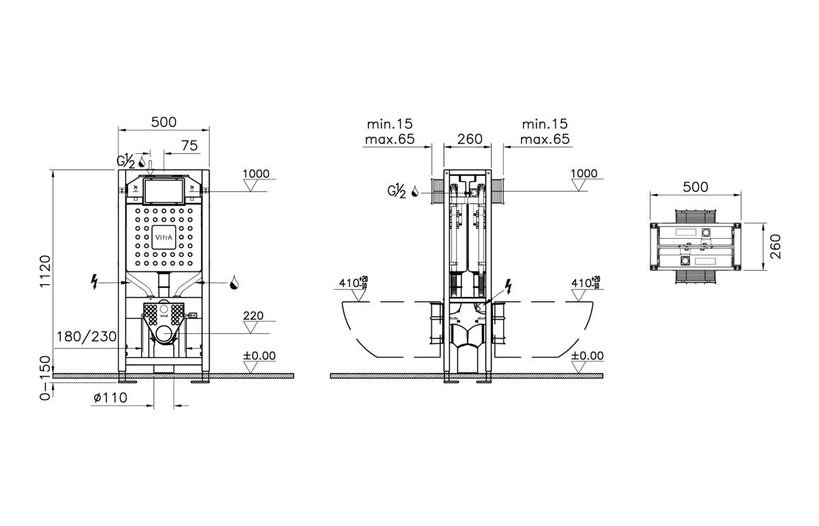 VitrA V-Fix Prime WH WC Frame & 12cm 3/6L Cistern (Double Fix & Electric Connection) VTWP0018