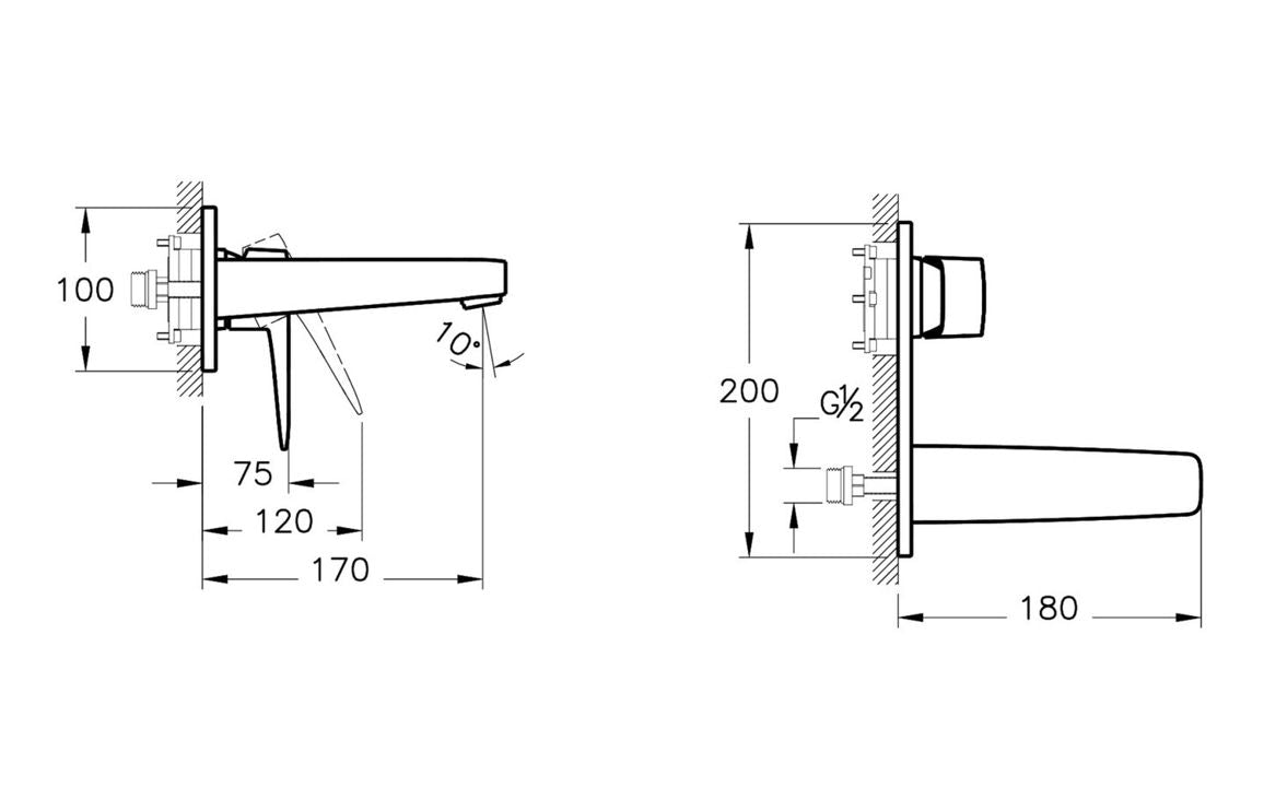 VitrA Root Square Wall Mounted Basin Mixer - Chrome VTTS1508
