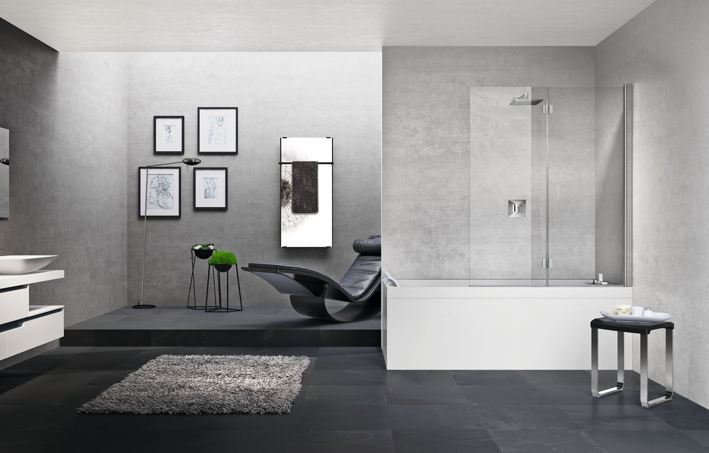 Novellini Young 1BSV BATH SCREEN WITH 2 FOLDING DOORS Chrome 1200mm