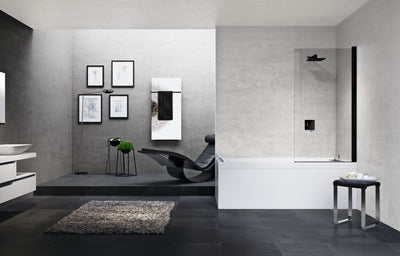 Novellini Young 900mm 2.0 1V Bath Screen with Full Pivoting Door Black