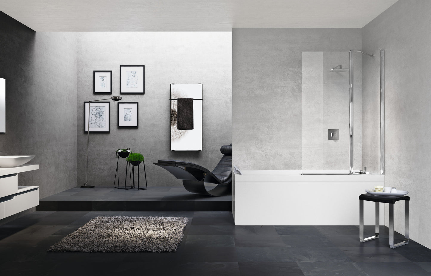 Novellini Young 980mm 3 V Two Section Bath Screen Chrome