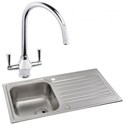 Abode Connekt 1.0 Bowl Inset Kitchen Sink with Astral Sink Tap 860mm L x 500mm W - Stainless Steel