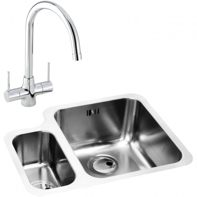 Abode Matrix 1.5 RH Bowl Undermount Kitchen Sink with Nexa Sink Tap 572mm L x 450mm W - Stainless Steel