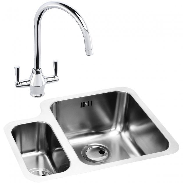Abode Matrix 1.5 RH Bowl Undermount Kitchen Sink with Astral Sink Tap 572mm L x 450mm W - Stainless Steel