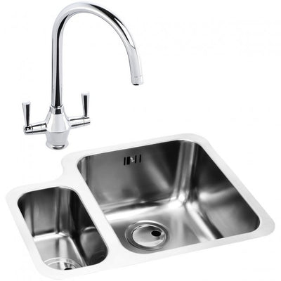 Abode Matrix 1.5 RH Bowl Undermount Kitchen Sink with Astral Sink Tap 572mm L x 450mm W - Stainless Steel