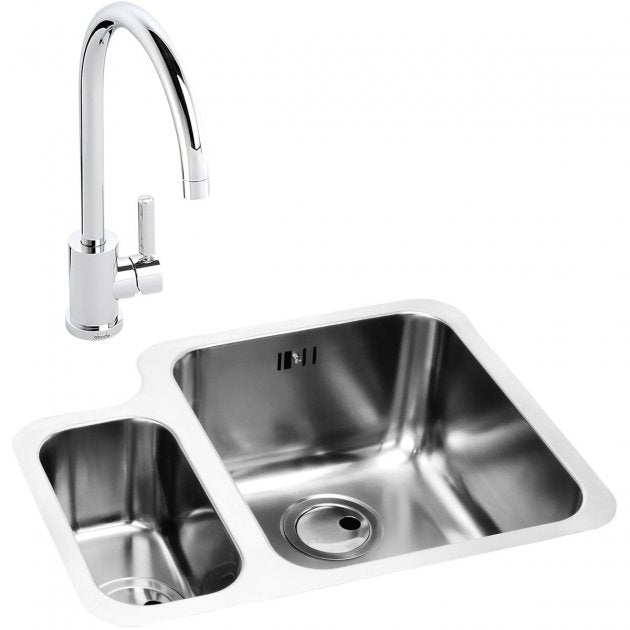 Abode Matrix 1.5 RH Bowl Undermount Kitchen Sink with Atlas Sink Tap 572mm L x 450mm W - Stainless Steel
