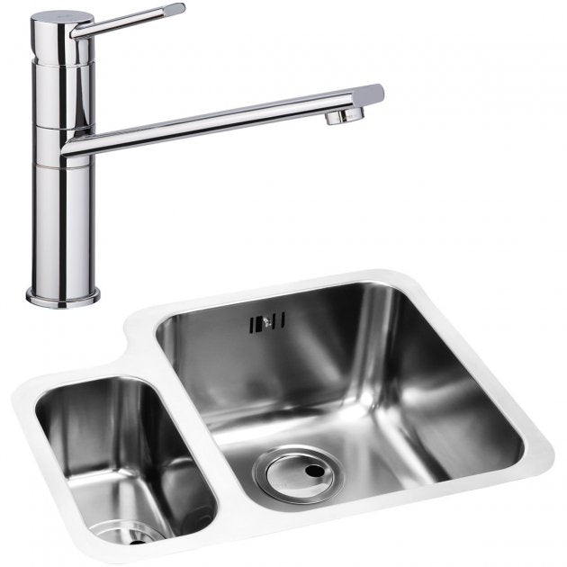 Abode Matrix 1.5 RH Bowl Undermount Kitchen Sink with Specto Sink Tap 572mm L x 450mm W - Stainless Steel