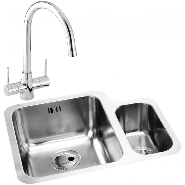 Abode Matrix 1.5 LH Bowl Undermount Kitchen Sink with Nexa Sink Tap 572mm L x 450mm W - Stainless Steel