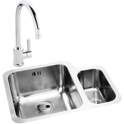 Abode Matrix 1.5 LH Bowl Undermount Kitchen Sink with Atlas Sink Tap 572mm L x 450mm W - Stainless Steel