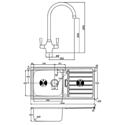 Abode Neron 1.0 Bowl Inset Kitchen Sink with Astral Sink Tap 1000mm L x 500mm W - Stainless Steel
