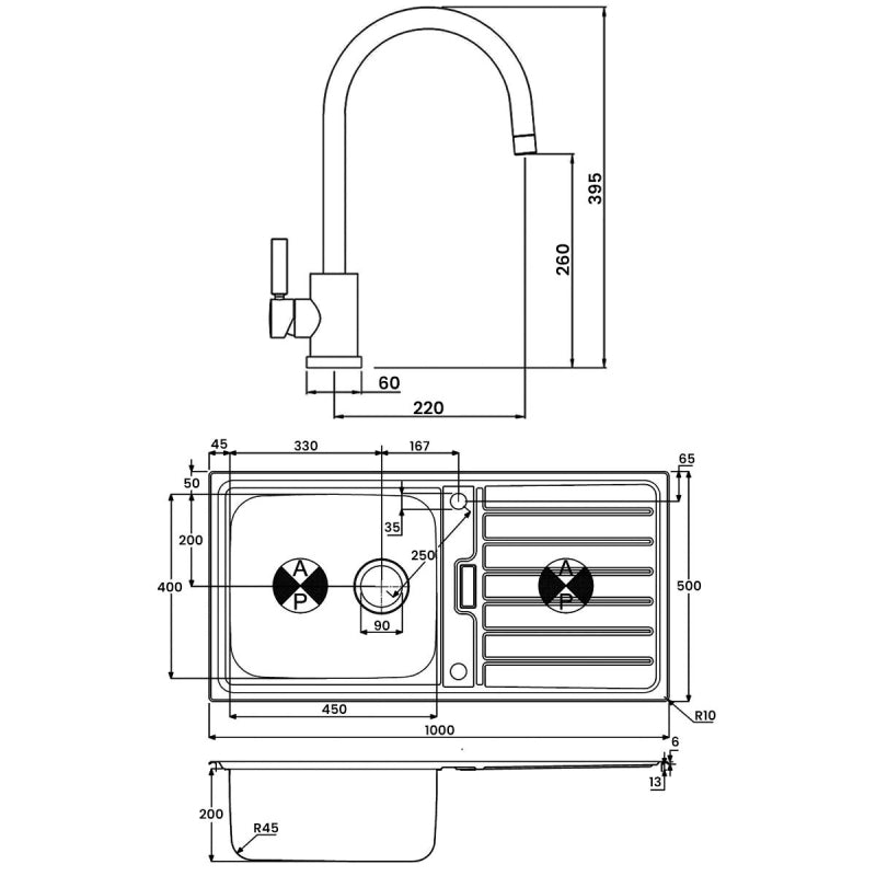 Abode Neron 1.0 Bowl Inset Kitchen Sink with Atlas Sink Tap 1000mm L x 500mm W - Stainless Steel