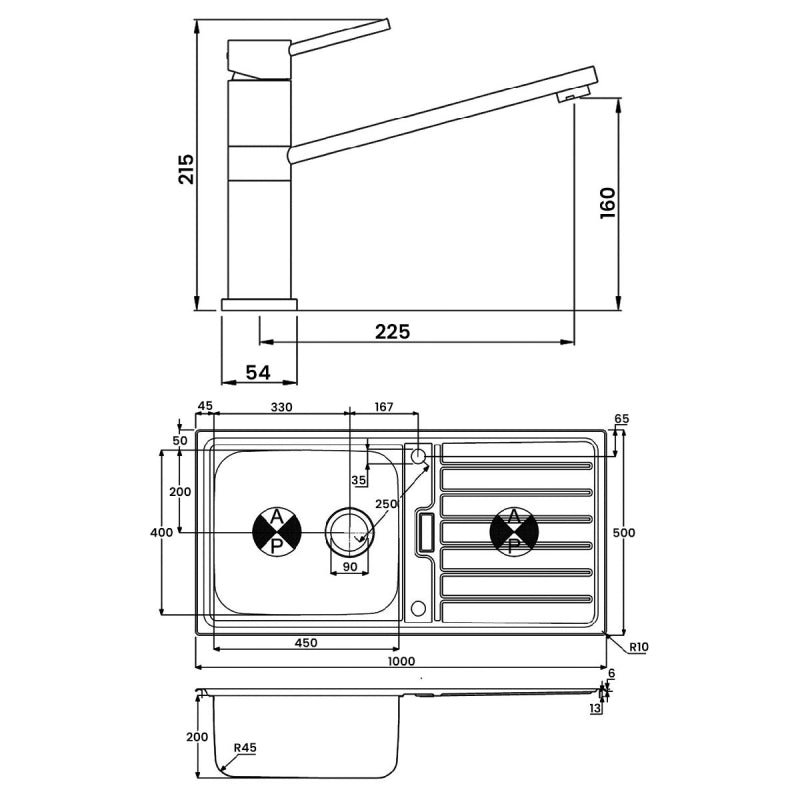 Abode Neron 1.0 Bowl Inset Kitchen Sink with Specto Sink Tap 1000mm L x 500mm W - Stainless Steel