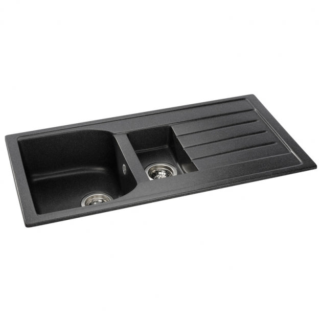 Abode Oriel 1.5 Bowl Granite Inset Kitchen Sink with Astral Sink Tap 950mm L x 480mm W - Black