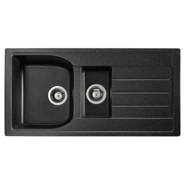 Abode Oriel 1.5 Bowl Granite Inset Kitchen Sink with Astral Sink Tap 950mm L x 480mm W - Black