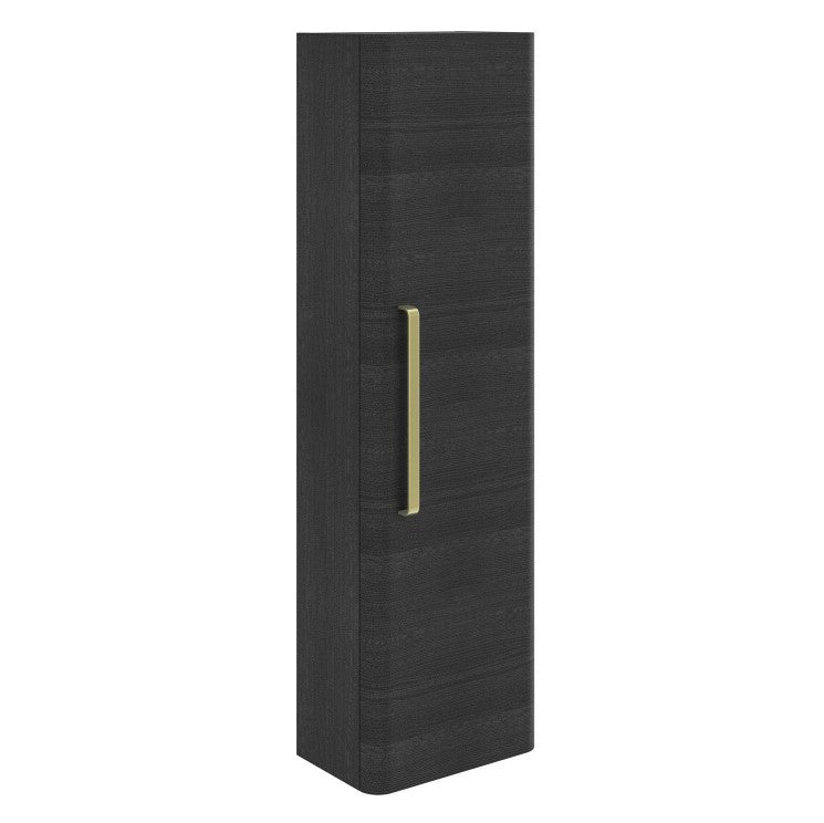 Elsa Wall Mounted Tall Storage Cabinet in Textured Black with Brushed Gold Handle