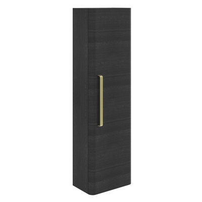 Elsa Wall Mounted Tall Storage Cabinet in Textured Black with Brushed Gold Handle