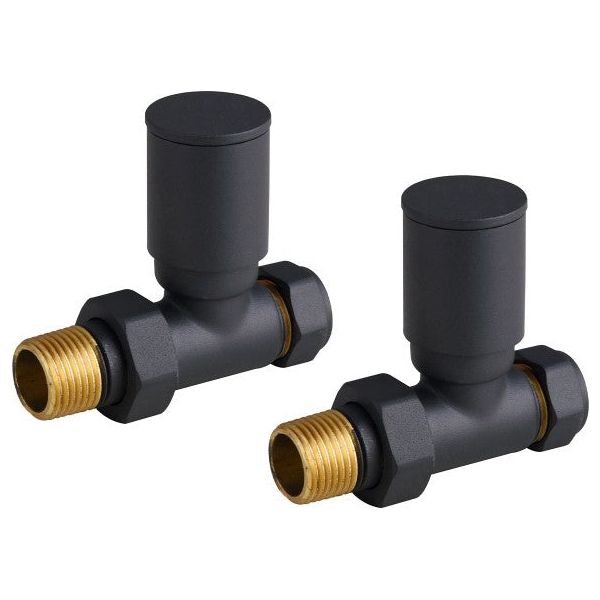 Round Black Straight Pair of Radiator Valves