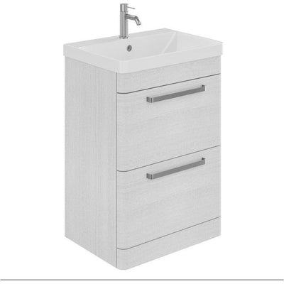 Elsa 600mm Floor Standing Vanity Unit & Basin in Textured White with Brushed Nickel Handles