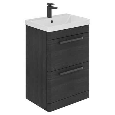 Elsa 500mm Floor Standing Vanity Unit & Basin in Textured Black with Matt Black Handles