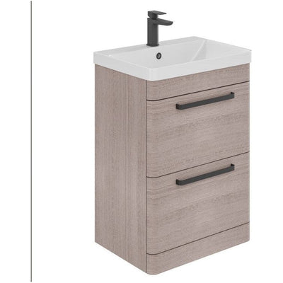 Elsa 600mm Floor Standing Vanity Unit & Basin in Stone Grey with Matt Black Handles