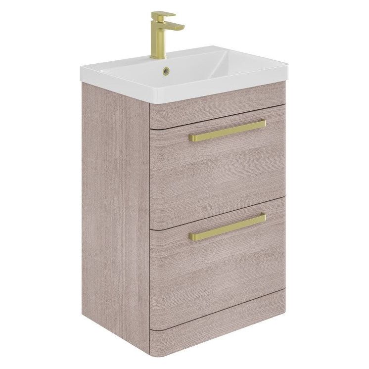Elsa 500mm Floor Standing Vanity Unit & Basin in Stone Grey with Brushed Gold Handles