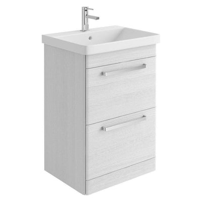 Elsa 600mm Floor Standing Vanity Unit & Basin in Textured White with Chrome Handles