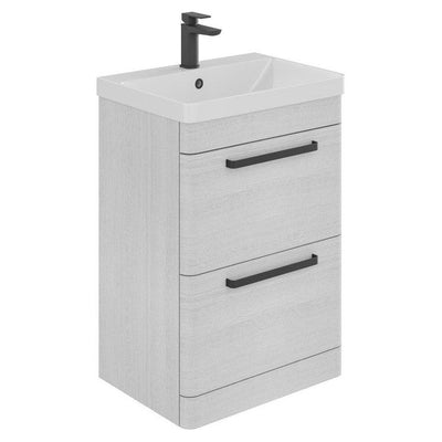 Elsa 600mm Floor Standing Vanity Unit & Basin in Textured White with Matt Black Handles