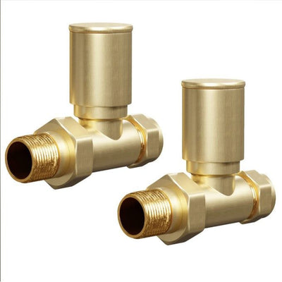 Round Brushed Gold Straight Pair of Radiator Valves N23