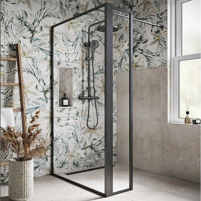 Hopper Gunmetal Clear Glass Shower Screen 980mm inc 300mm Single Frame Return Panel N23