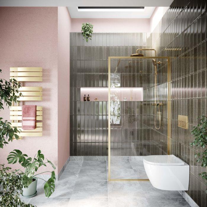 Hopper Brushed Gold Clear Glass Shower Screen 680mm inc 300mm Single Frame Return Panel N23