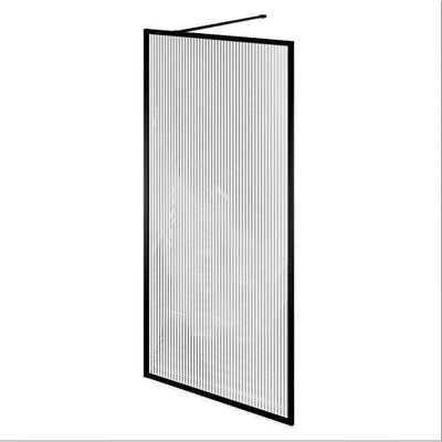 Hopper Black Fluted Glass Frame Shower Screen 1080mm & 300mm Single Frame Return Panel N23