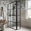 Hopper 980mm Black Grid Frame Crittall Shower Screen & 300mm Return Panel N23