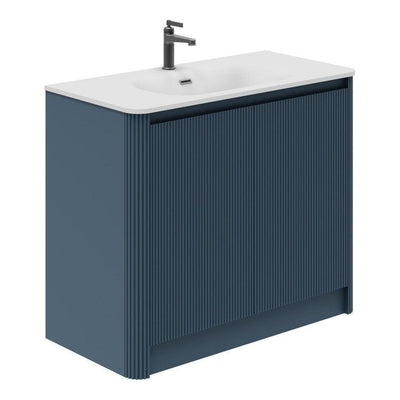 Jack 1000mm Ribbed Floorstanding Vanity Unit with Doors in Blue with Gloss White Ceramic Basin N24