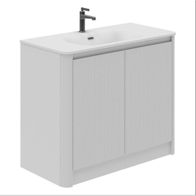 Jack 1000mm Ribbed Floorstanding Vanity Unit with Doors in White with Gloss White Ceramic Basin N24