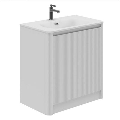 Jack 800mm Ribbed Floorstanding Vanity Unit with Doors in White with Gloss White Ceramic Basin N24
