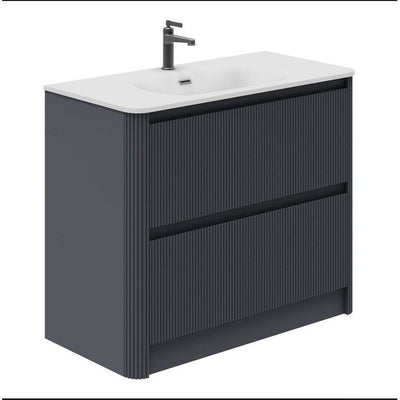 Jack 1000mm Ribbed Floorstanding Vanity Unit with Drawers in Charcoal with Gloss White Ceramic Basin N24