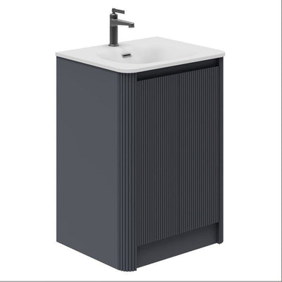 Jack 600mm Ribbed Floorstanding Vanity Unit with Doors in Charcoal with Gloss White Ceramic Basin N24