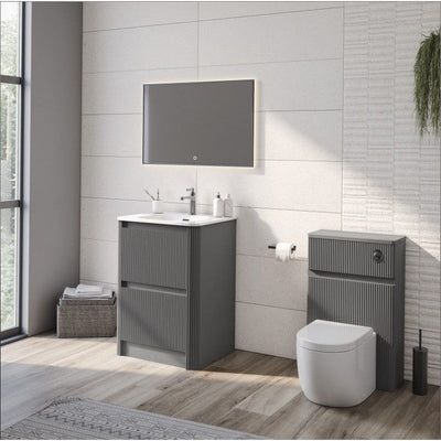 Jack 600mm Ribbed Floorstanding Vanity Unit with Drawers in Charcoal with Gloss White Ceramic Basin N24