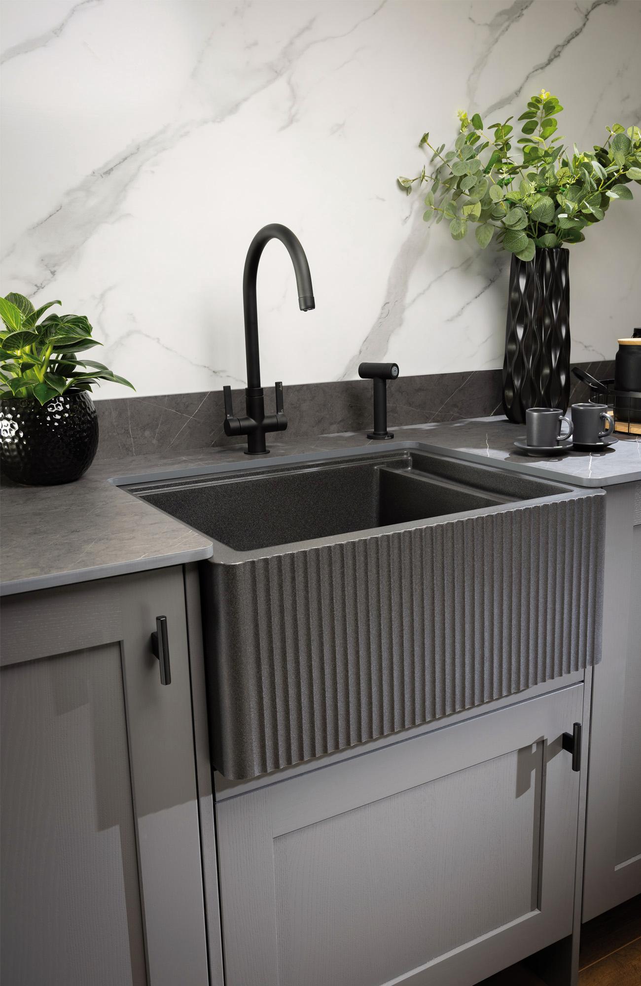 Abode Optima 1.25B Granite Belfast Sink - Black Metallic  AW3201