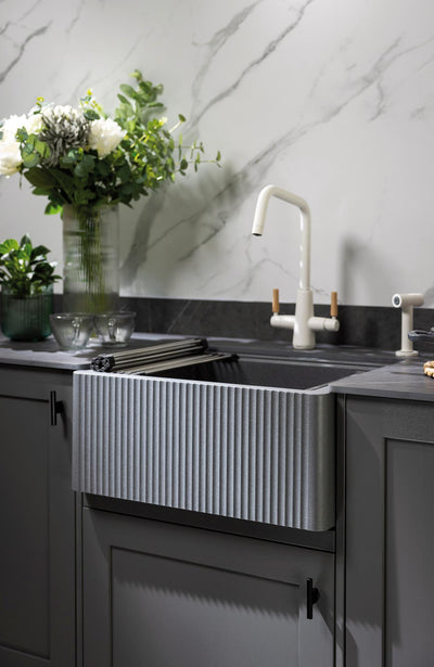 Abode Optima 1.25B Granite Belfast Sink - Grey Metallic Granite AW3203